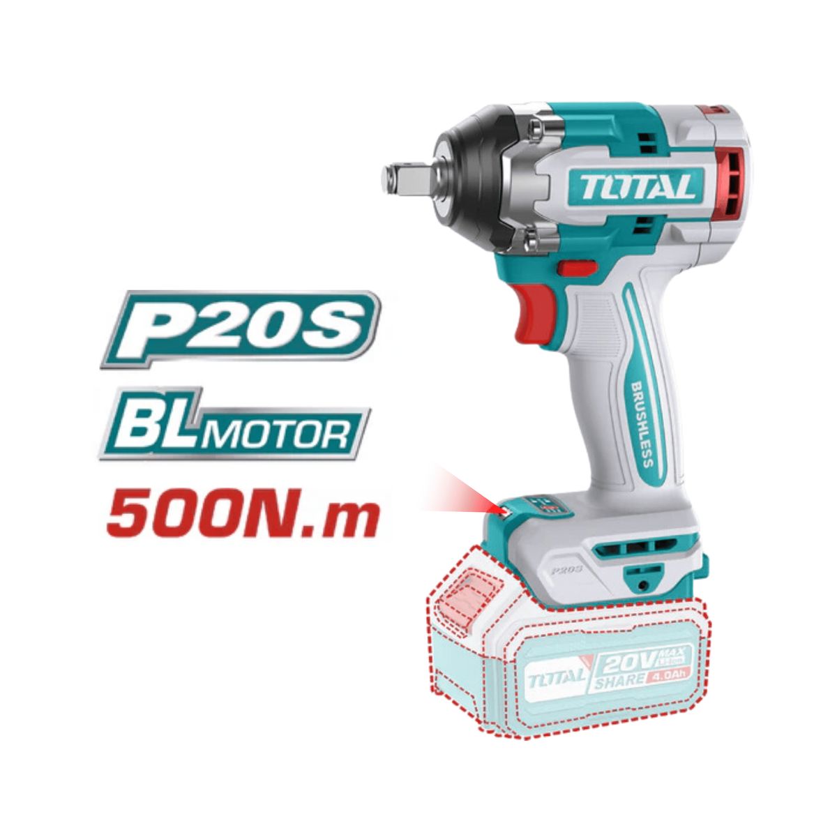TOTAL TOOLS - Llave de impacto 500nm 20v Total