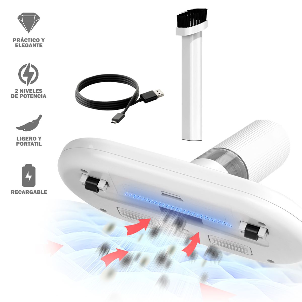 KELLER - Aspiradora de Mano Portátil 2 en 1 Antiácaros para Hogar Auto JE2 BL