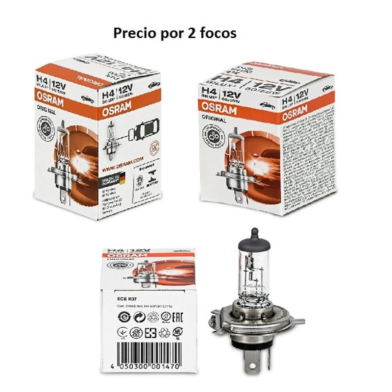 OSRAM - Foco H4 2 Unidades  Halógeno 12V 60/55W P43t