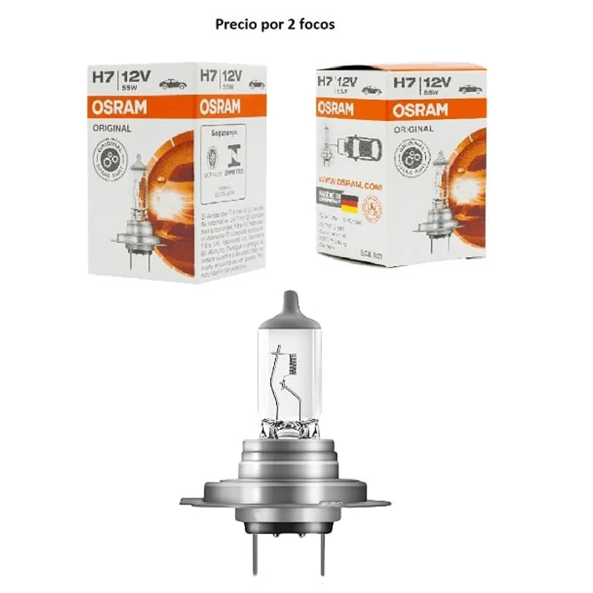 OSRAM - Foco H7 2 Unidades  Halógeno 12V 55W PX26d