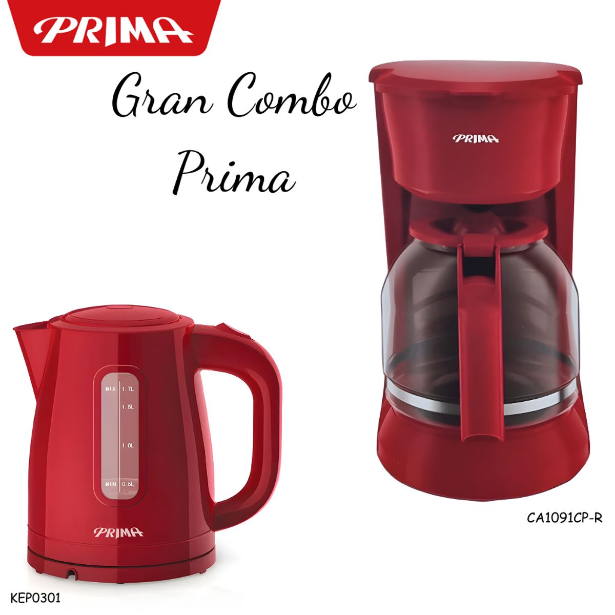PRIMA - Combo  Hervidor Prima KEP0301 +Cafetera Prima CA1091CP-R