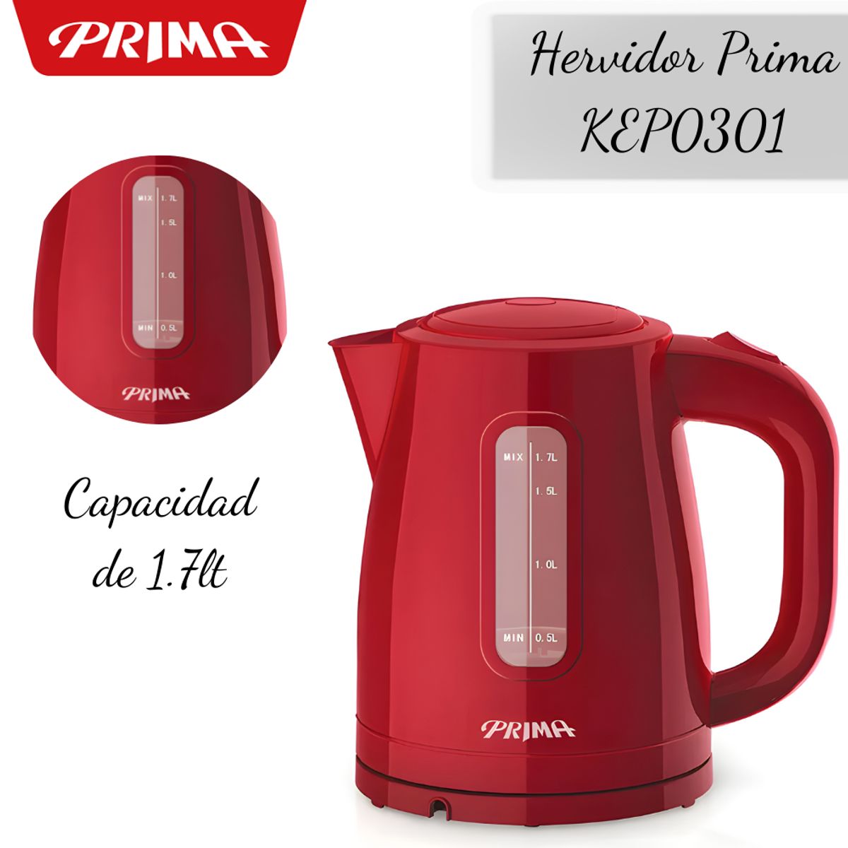 PRIMA - Combo  Hervidor Prima KEP0301 +Cafetera Prima CA1091CP-R