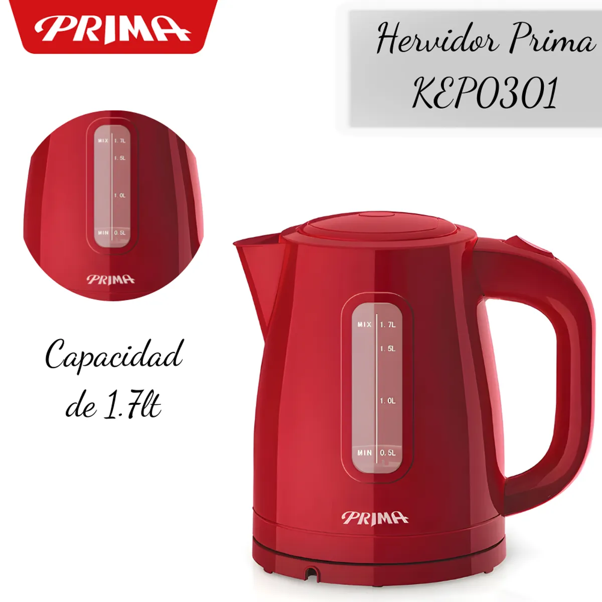 PRIMA - Combo  Hervidor Prima 1,7 KEP0301 +Cafetera Prima 1,8 CA1091CP-R