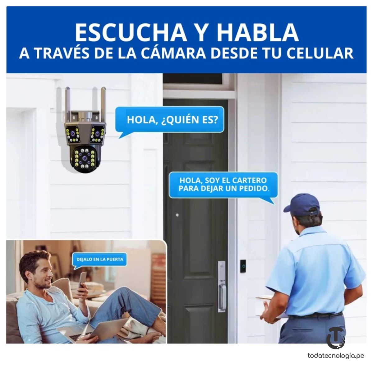 IMPORTADO MC - Cámara de Seguridad de 3 Lentes IP66  Wifi Sirena Visión Nocturna LANTUN 839F-2