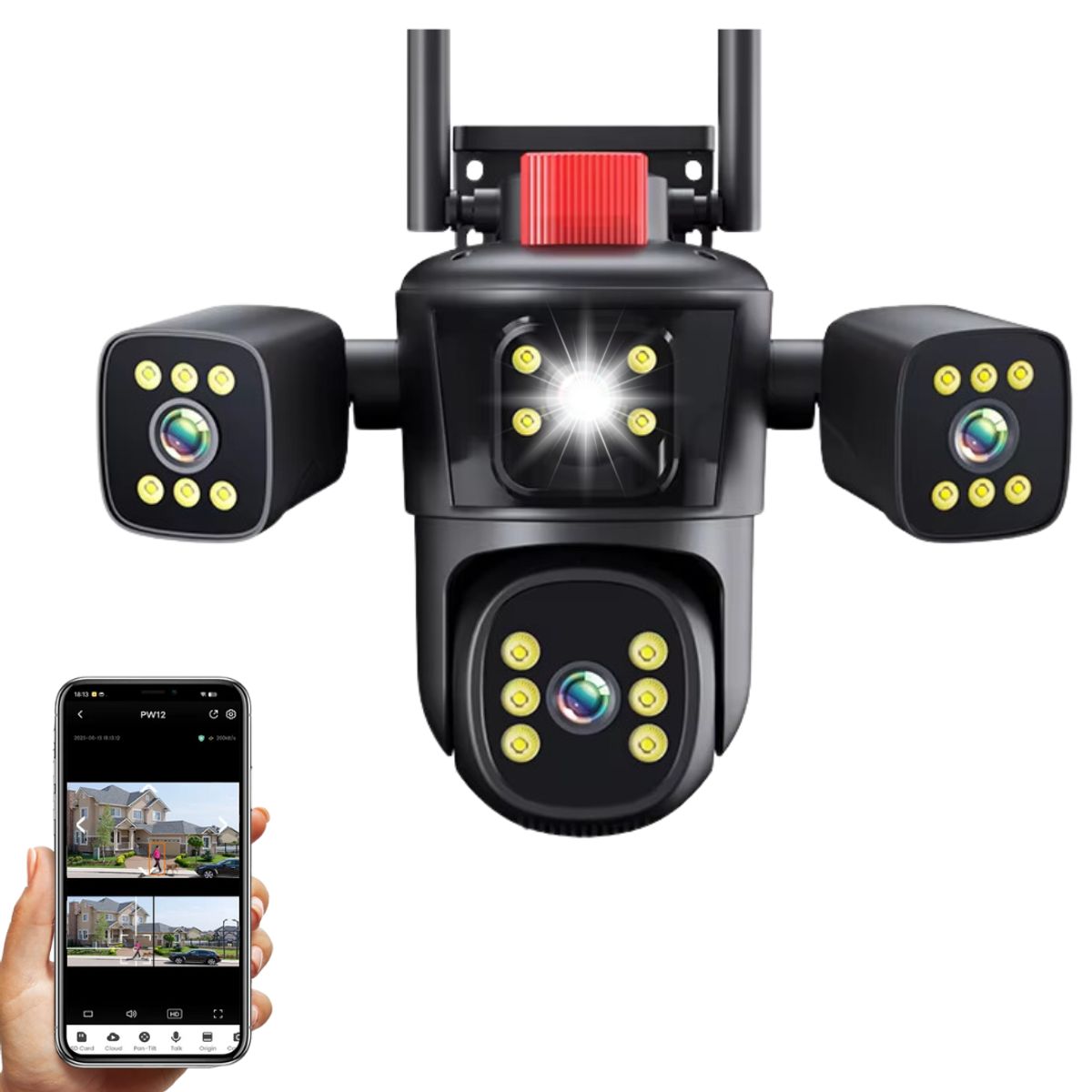 SEISA - Cámara de Seguridad de 3 Lentes Wifi IP66 Sirena Visión Nocturna LANTUN 849-2-W