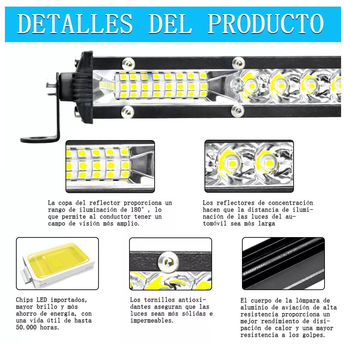 GENERICO - Led Light Bar 20 Inch 52 Led Blanco 156w 4x4 Universal