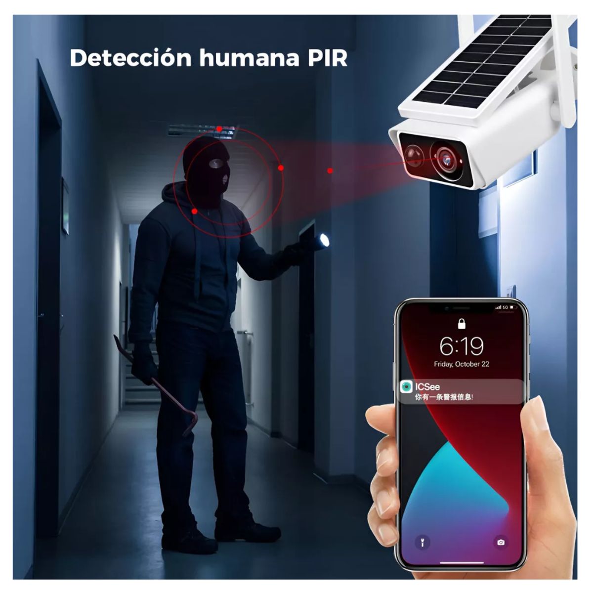 GENERICO - Cámara de Seguridad con Panel Solar WiFi FHD 1080P Visión Nocturna Lantun ABC-Q1