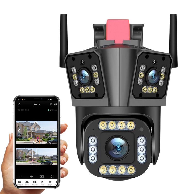 GENERICO - Cámara de Seguridad de 3 Lentes IP66  Wifi Sirena Visión Nocturna LANTUN 839F-2
