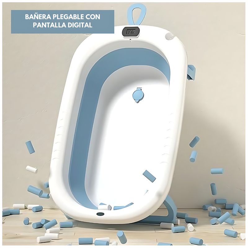 GENERICO - Bañera Infantil Plegable Termómetro Plegable Portátil Inteligente - Celeste - M