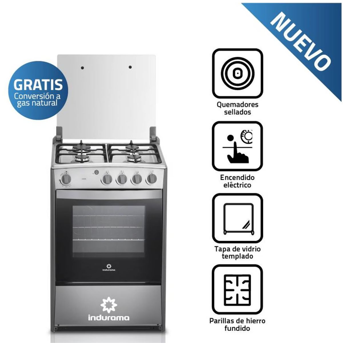 INDURAMA - COCINA INDURAMA CORUÑA DE 4 HORNILLAS GRIS