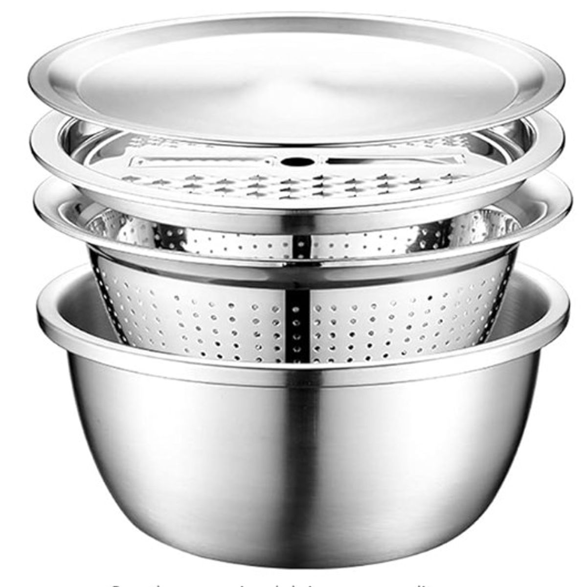 GENERICO - Set X 4 Piezas Acero Inox. Bowls, Colador, Rayador y Fuente