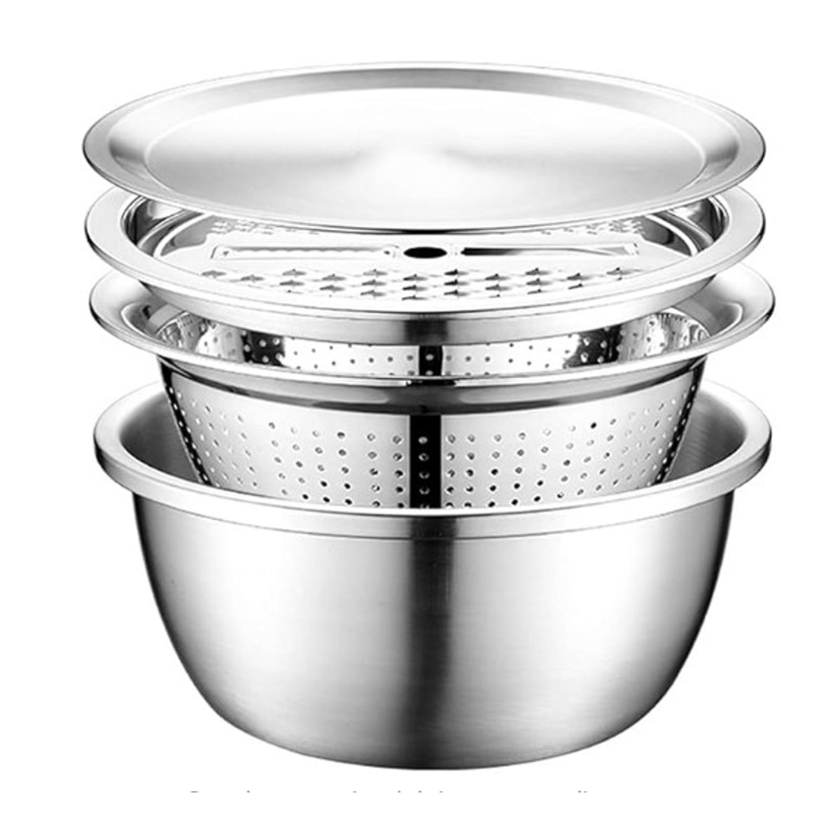 GENERICO - Set X 4 Piezas Acero Inox. Bowls, Colador, Rayador y Fuente