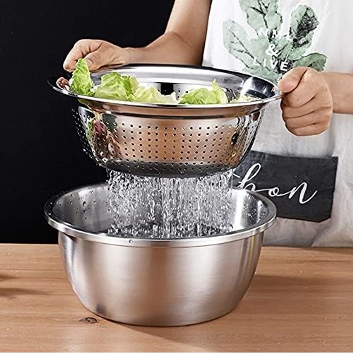 GENERICO - Set X 4 Piezas Acero Inox. Bowls, Colador, Rayador y Fuente