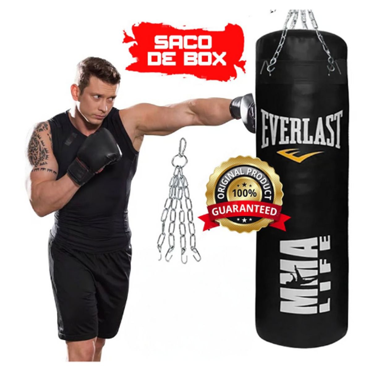NACIONAL - Saco De Boxeo 120cm - Cadena - Guantes MMA - vendas de Box