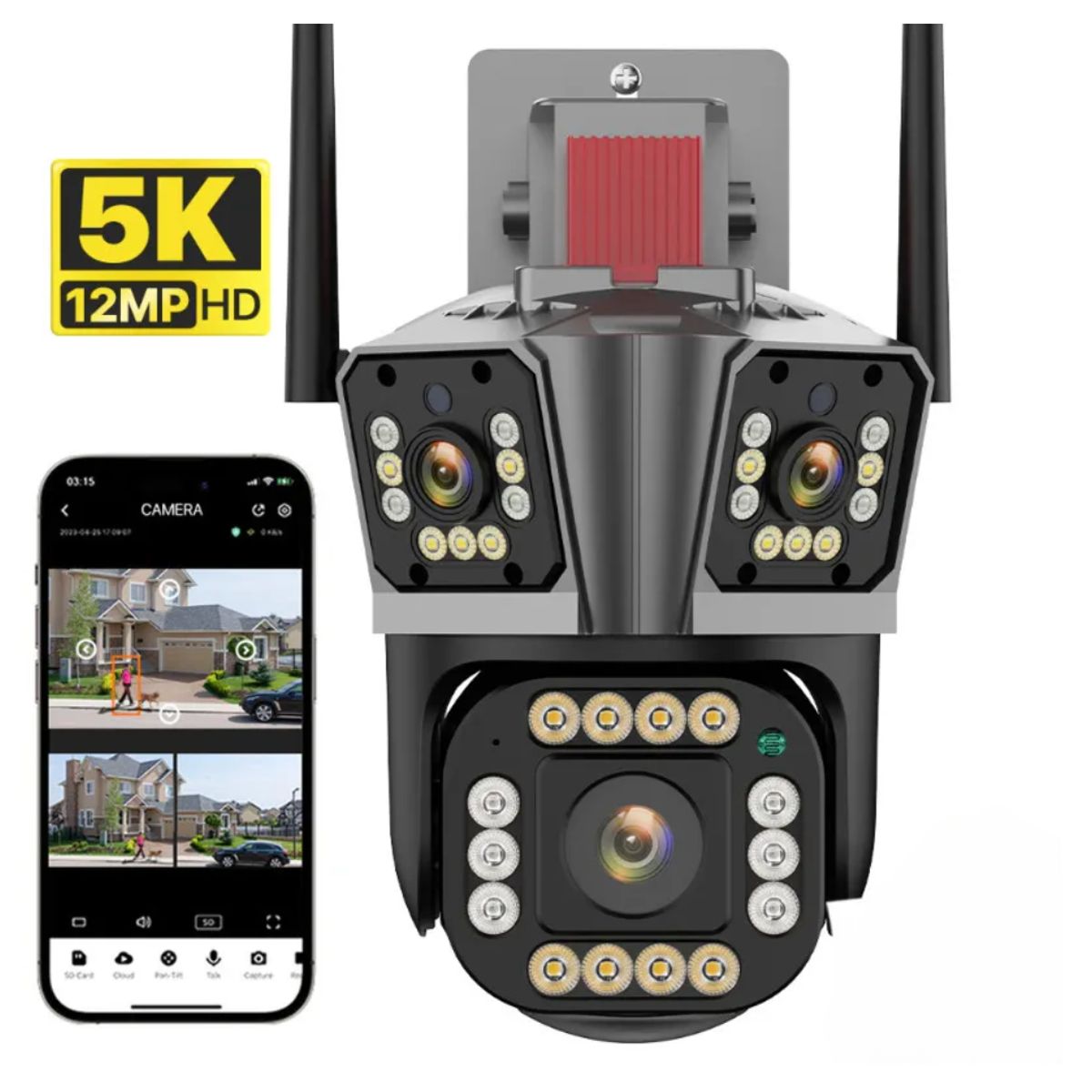 GENERICO - Cámara de Seguridad de 3 Lentes IP66  Wifi Sirena Visión Nocturna LANTUN 839F-2