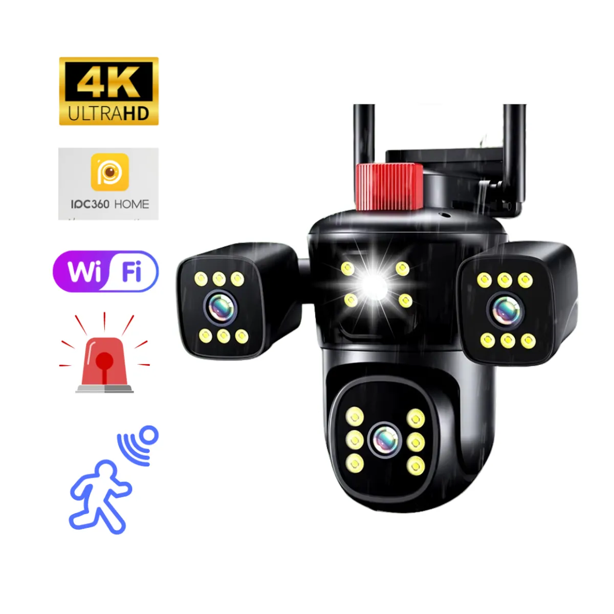 SEISA - Cámara de Seguridad de 3 Lentes Wifi IP66 Sirena Visión Nocturna LANTUN 849-2-W