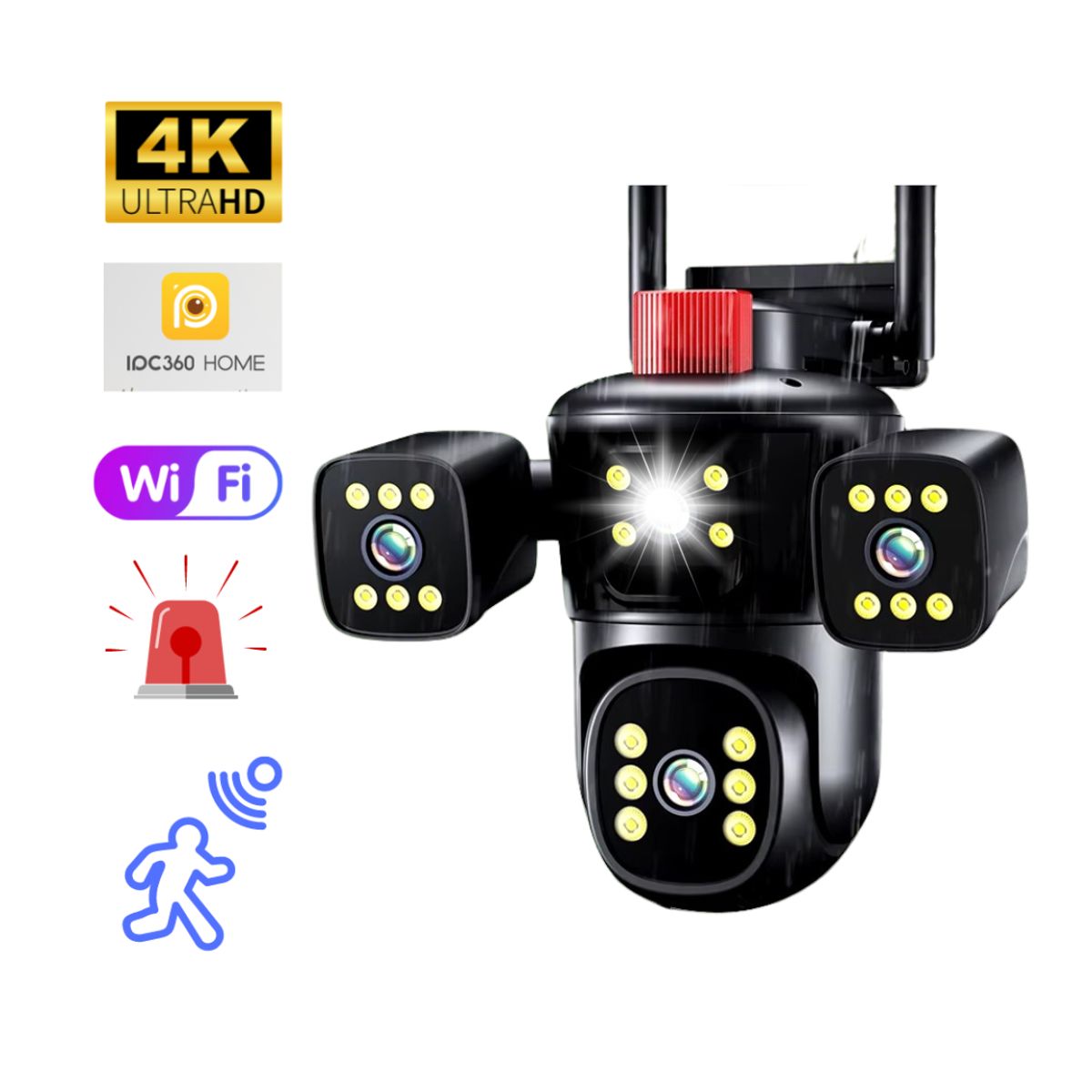 SEISA - Cámara de Seguridad de 3 Lentes Wifi IP66 Sirena Visión Nocturna LANTUN 849-2-W