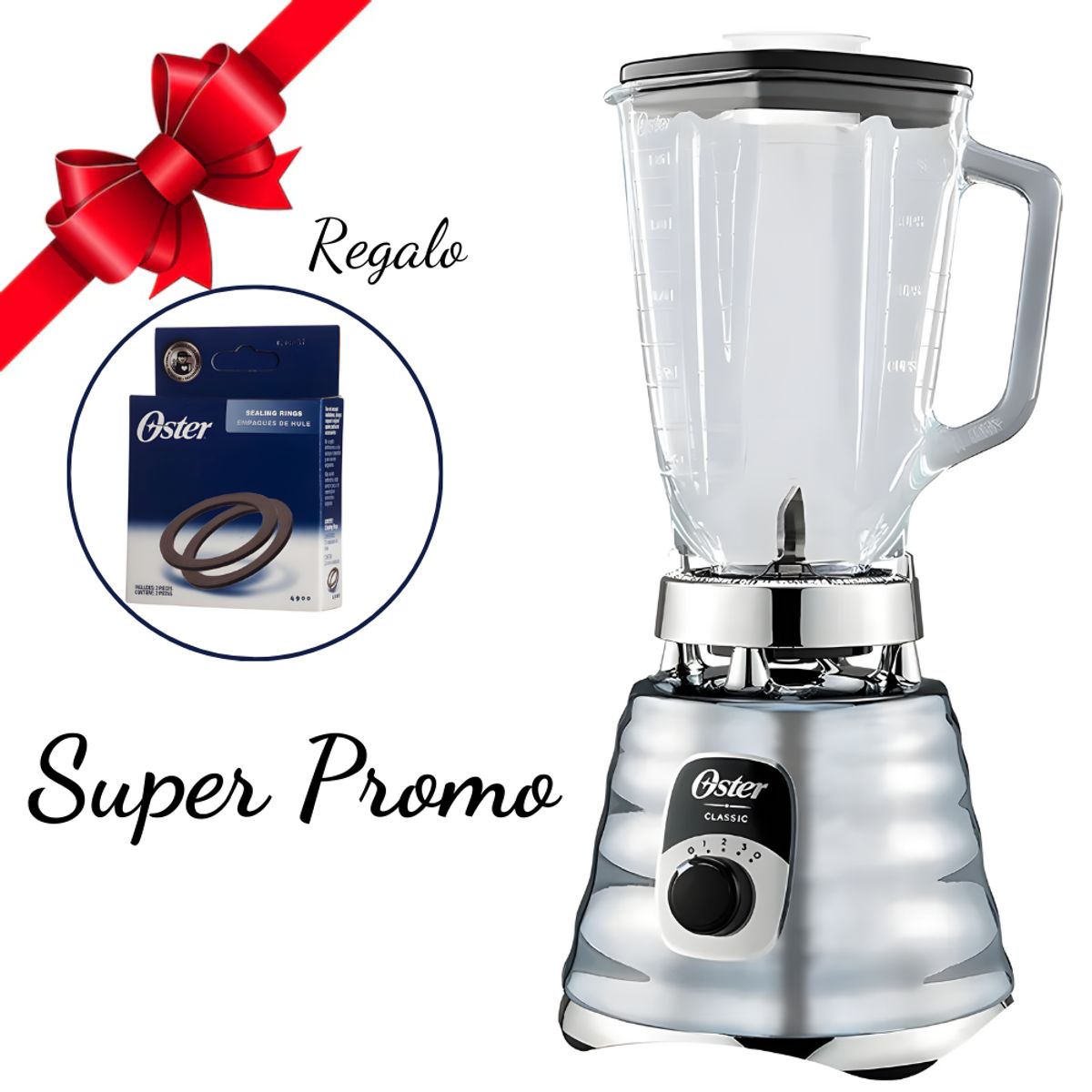 OSTER - Combo Licuadora Oster Clasica  BLST4655 -Cromada+Anillo de Goma Oster