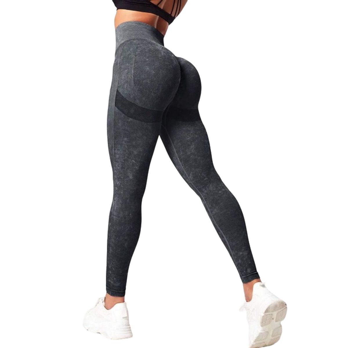 ROYAL PEACH APPAREL - Legging deportivo WASHED NEGRO Ropa deportiva malla Efecto Lavado