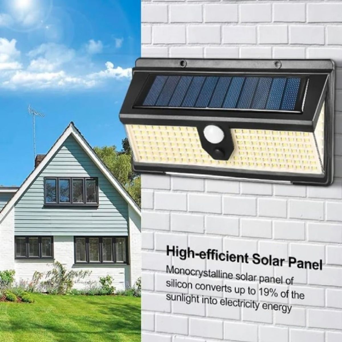 GENERICO - Lámpara Solar con Sensor 190 Led brillantes Luces Rojas y Azul