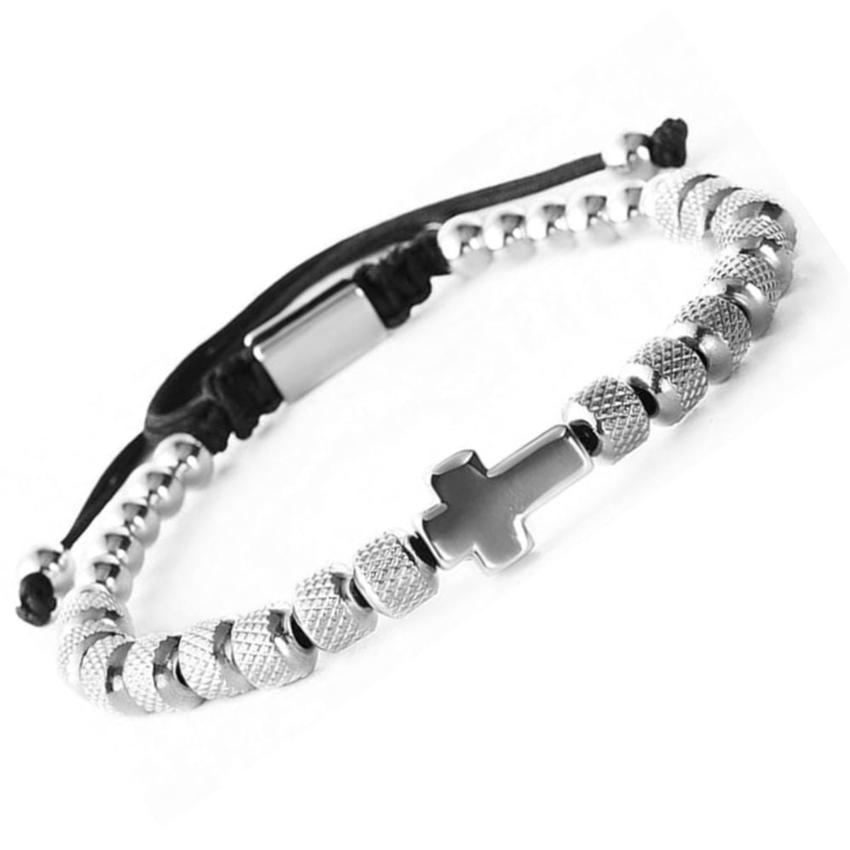 GENERICO - Pulsera Cruz de Cuentas de Acero Inoxidable Hombres Mujeres Cadena