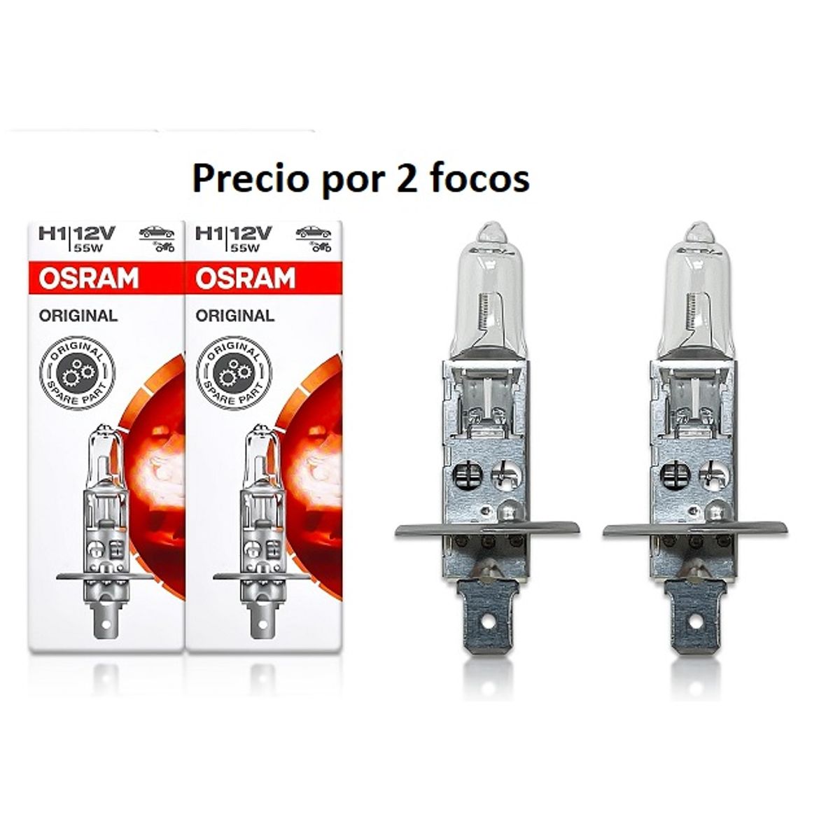 OSRAM - Foco H1 2 Unidades  Halógeno 12V 55W P14.5s
