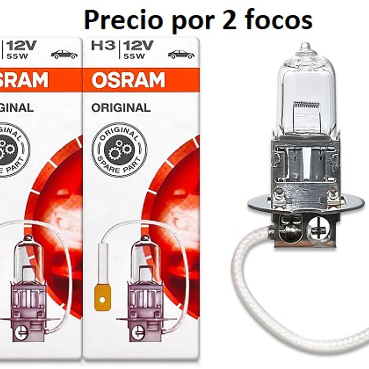 OSRAM - Foco H3  2 Unidades  Halógeno 12V 55W PK22s