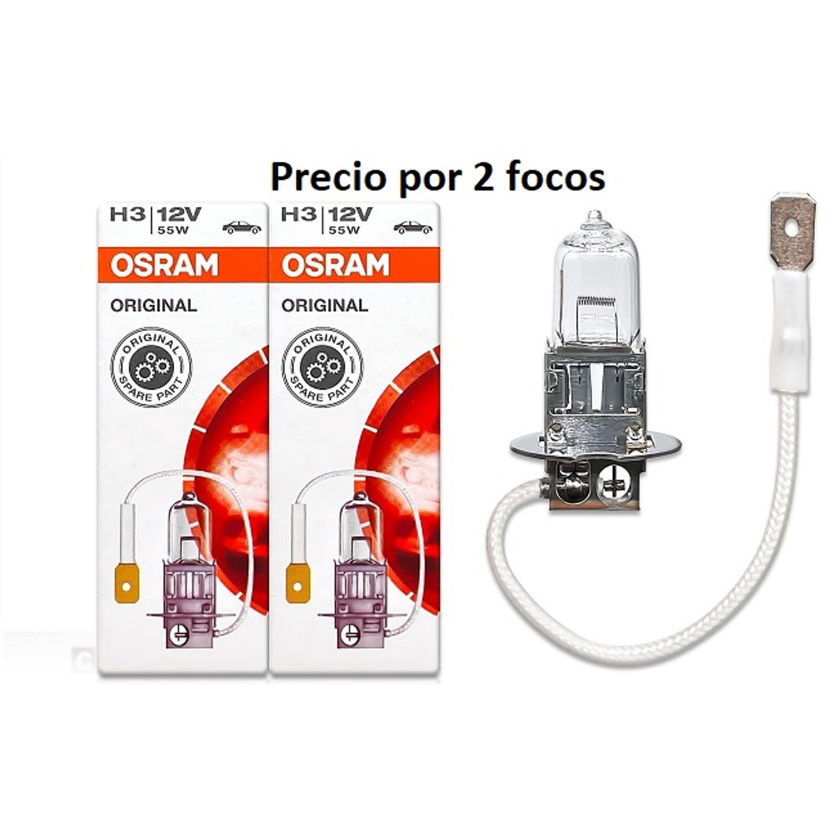 OSRAM - Foco H3  2 Unidades  Halógeno 12V 55W PK22s