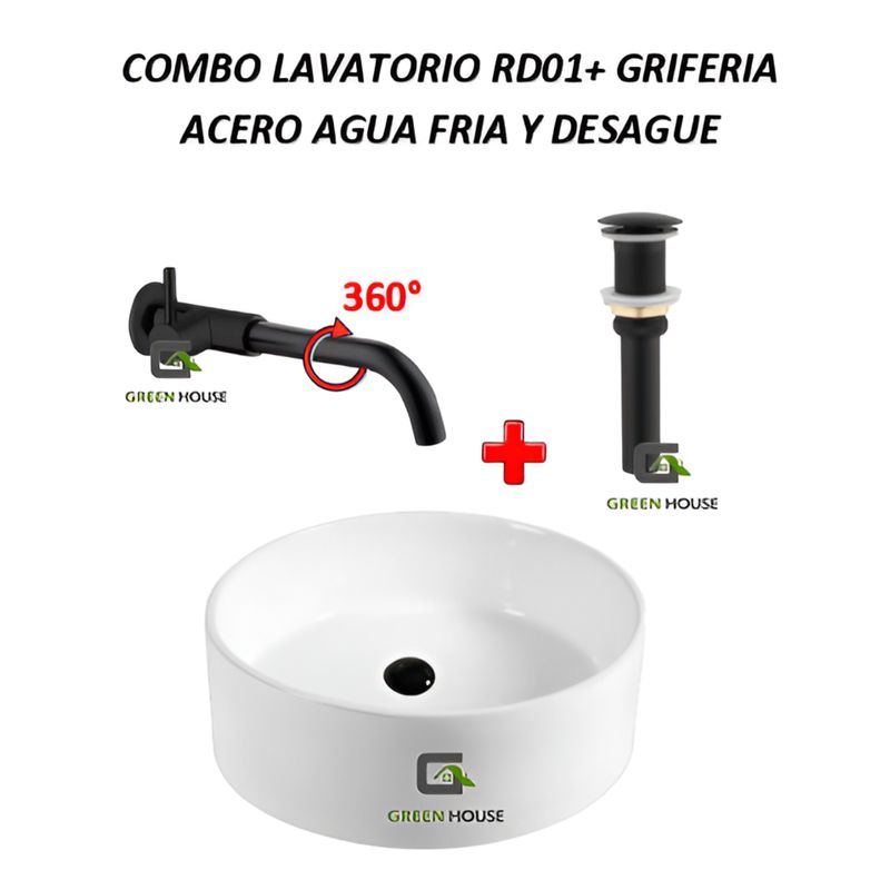 GENERICO - COMBO DE LAVATORIO RD01 + GRIFERIA ACERO AGUA FRIA