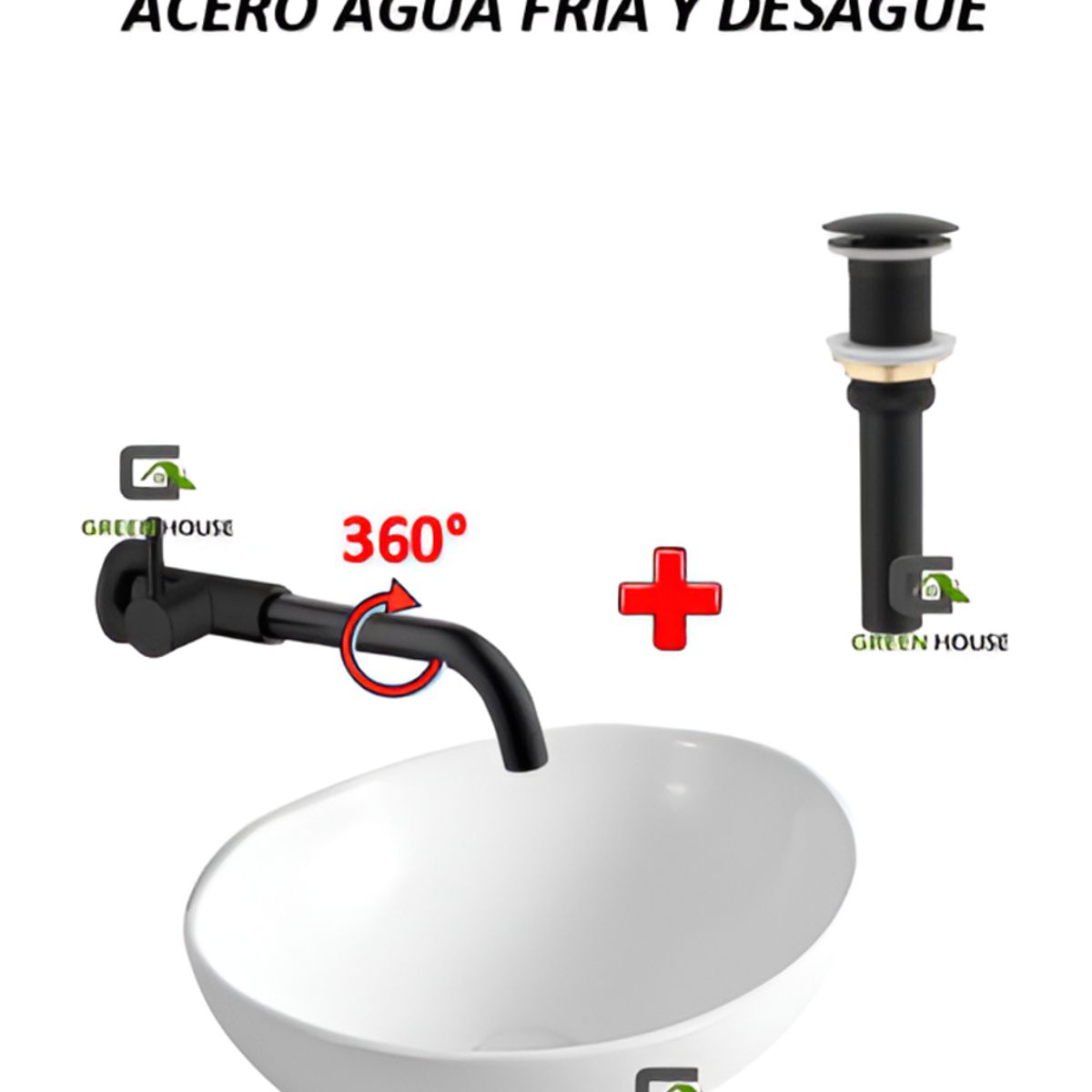 IMPORTADO MC - COMBO DE LAVATORIO RD02 + GRIFERIA ACERO AGUA FRIA + DESAGUE