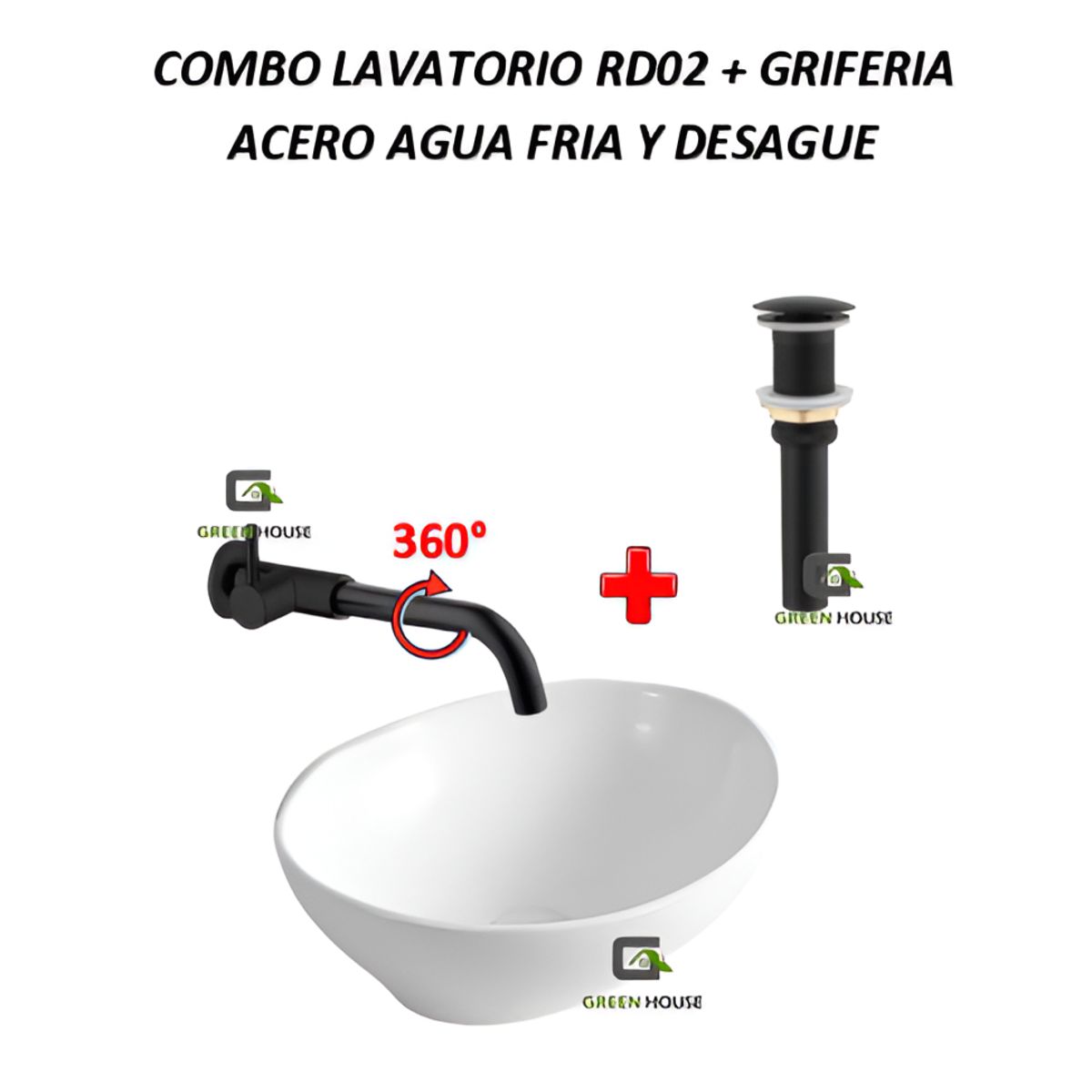 IMPORTADO MC - COMBO DE LAVATORIO RD02 + GRIFERIA ACERO AGUA FRIA + DESAGUE