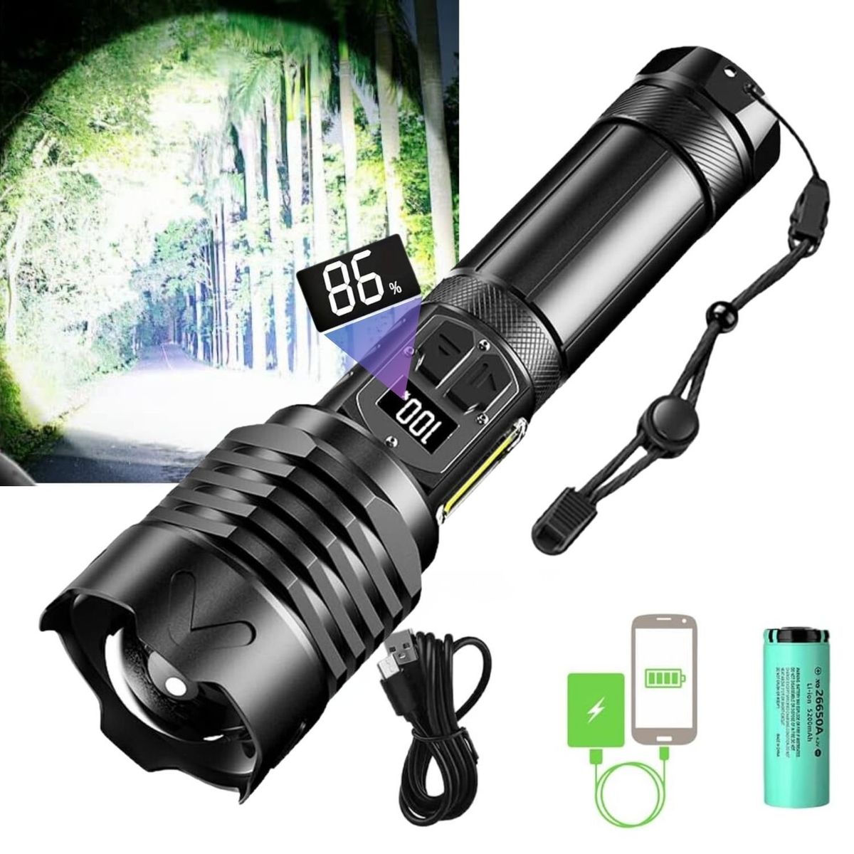 LIDIMI - Linterna Táctica Profesional 2000M LED Recargable con Luz Emergencia