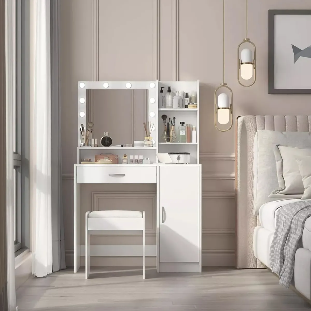 VENTITAS HOME - Tocador + Banco + Espejo Kiara Ventitas Home Blanco