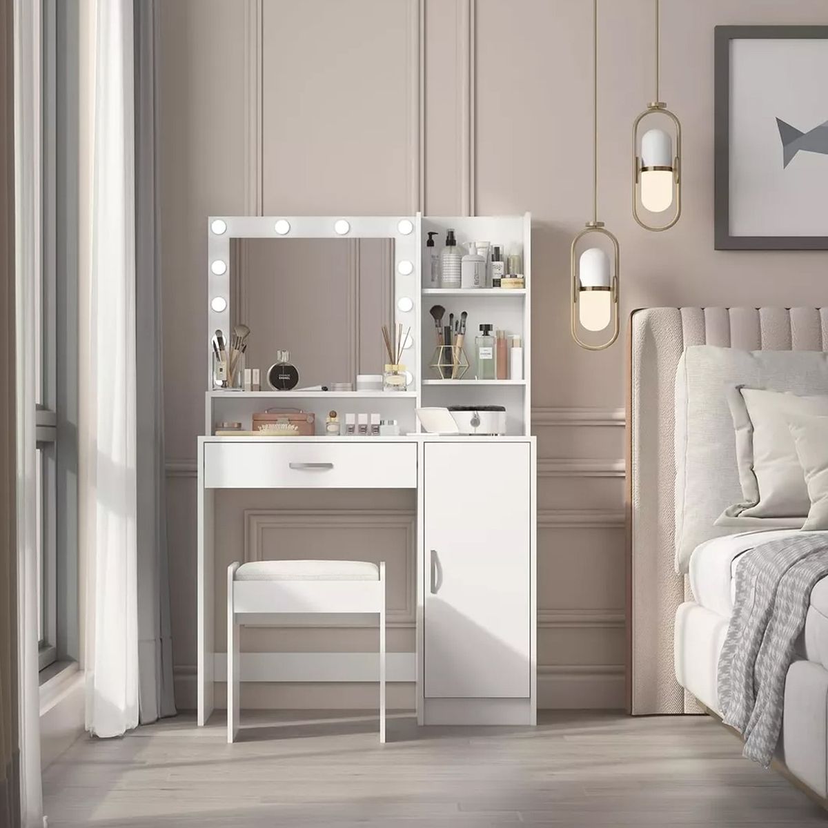 VENTITAS HOME - Tocador + Banco + Espejo Kiara Ventitas Home Blanco