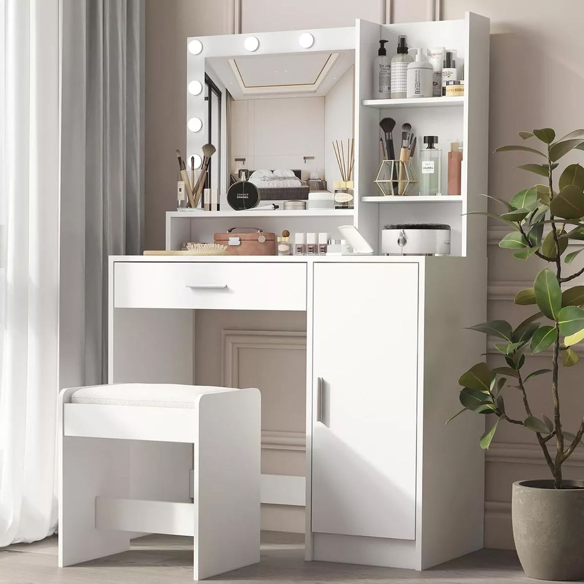 VENTITAS HOME - Tocador + Banco + Espejo Kiara Ventitas Home Blanco