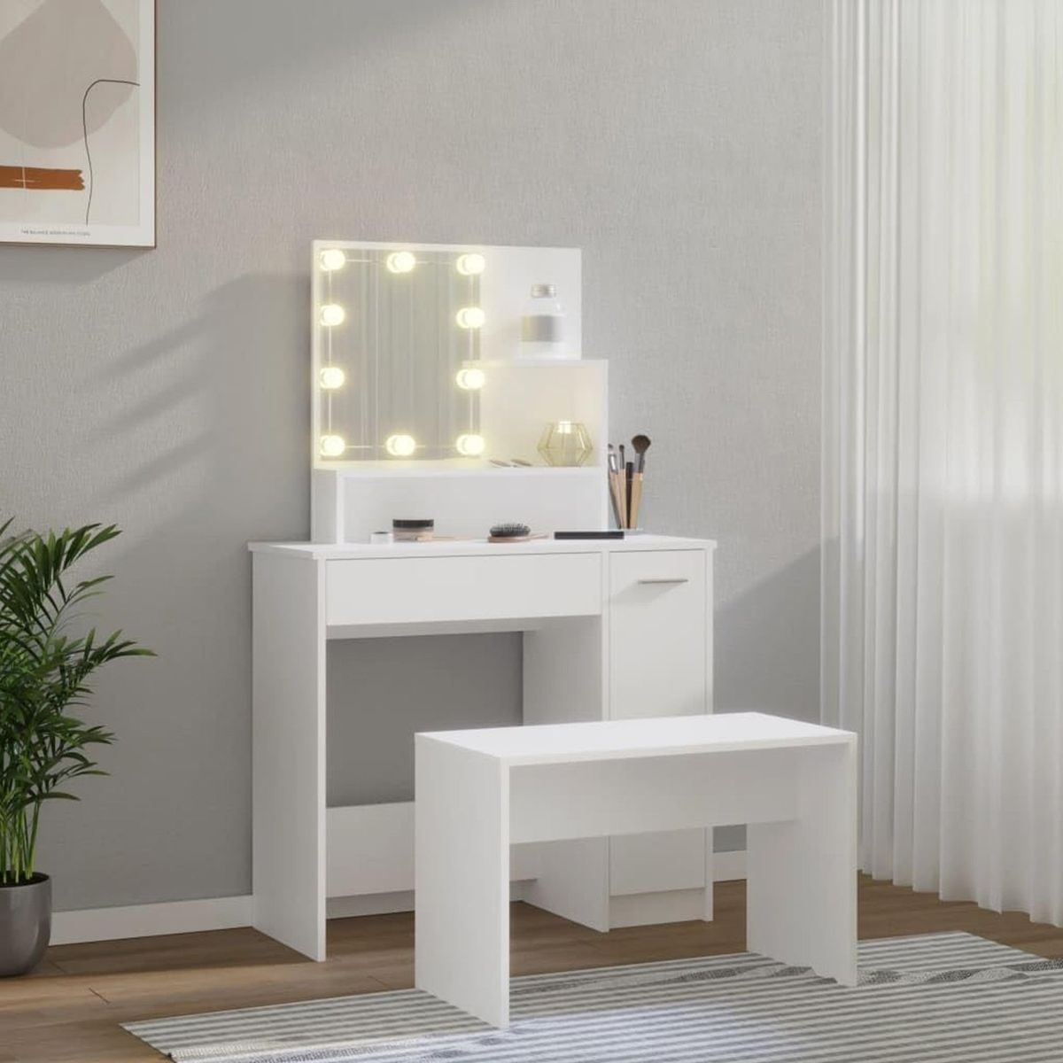 VENTITAS HOME - Tocador + Banco + Espejo Tania Ventitas Home Blanco
