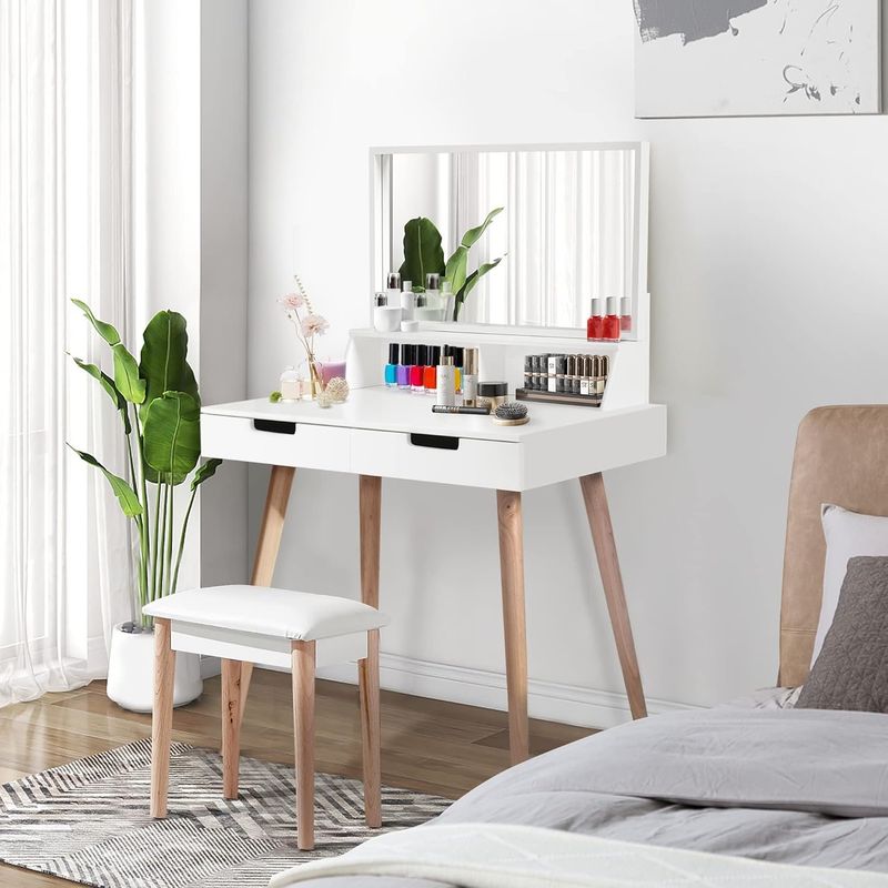 VENTITAS HOME - Tocador + Banco + Espejo Vintage Liliane Ventitas Home Blanco