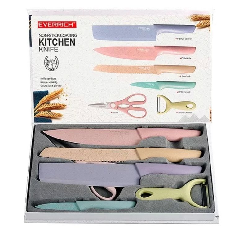GENERICO - Set de Cuchillos de Cocina Acero Inoxidable + Tijera y Pelador