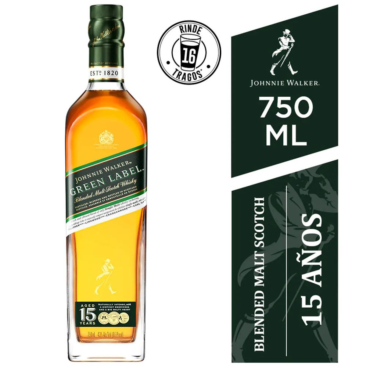 JOHNNIE WALKER - Whisky Johnnie Walker Green Label Botella 750 mL