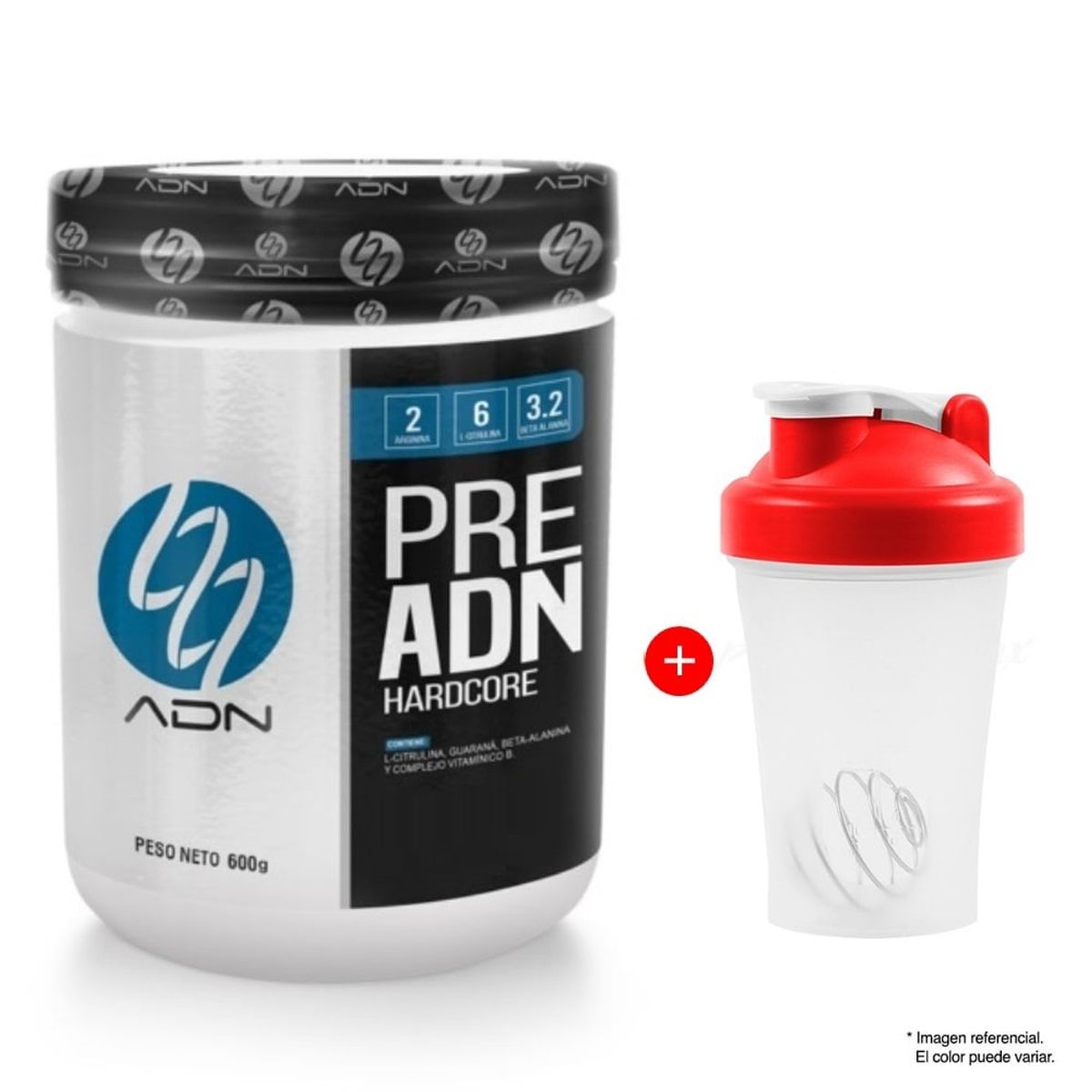 ADN - PRE ADN 600 GR ADN Pre entreno Óxido Nítrico Naranja + Shaker