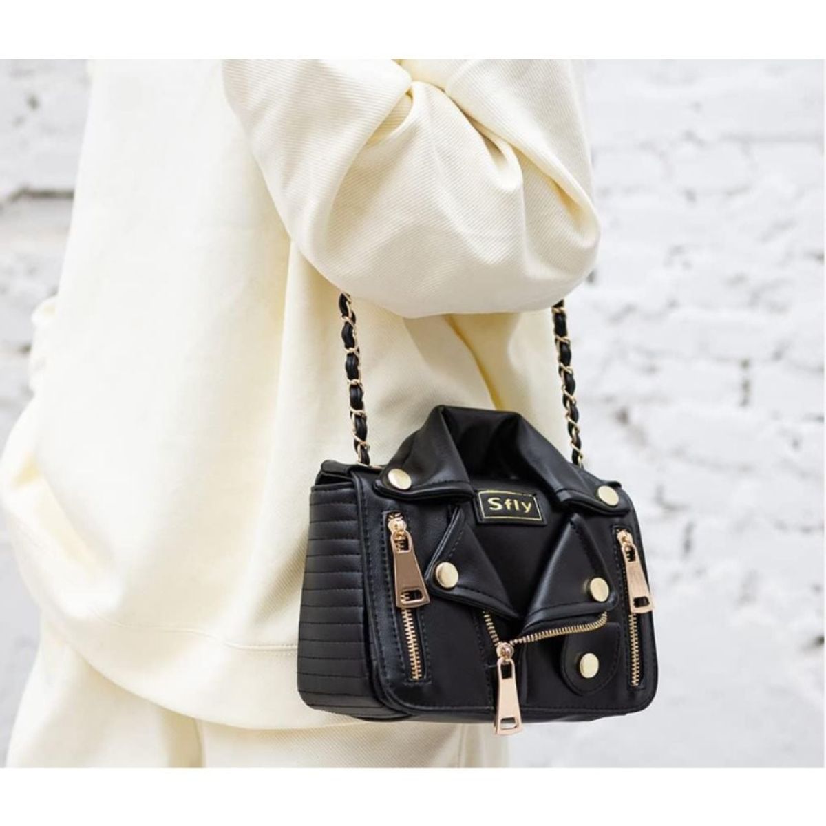 GENERICO - Bolso de Hombro PU Cuero Bolso Estilo Punk Bandolera Remache  Cadena