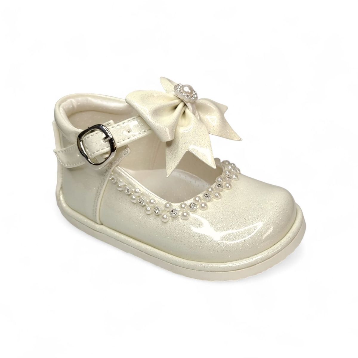 GENERICO - Zapato de Charol pibe Nacar Escarchado semi-ortopédico para bebé niña
