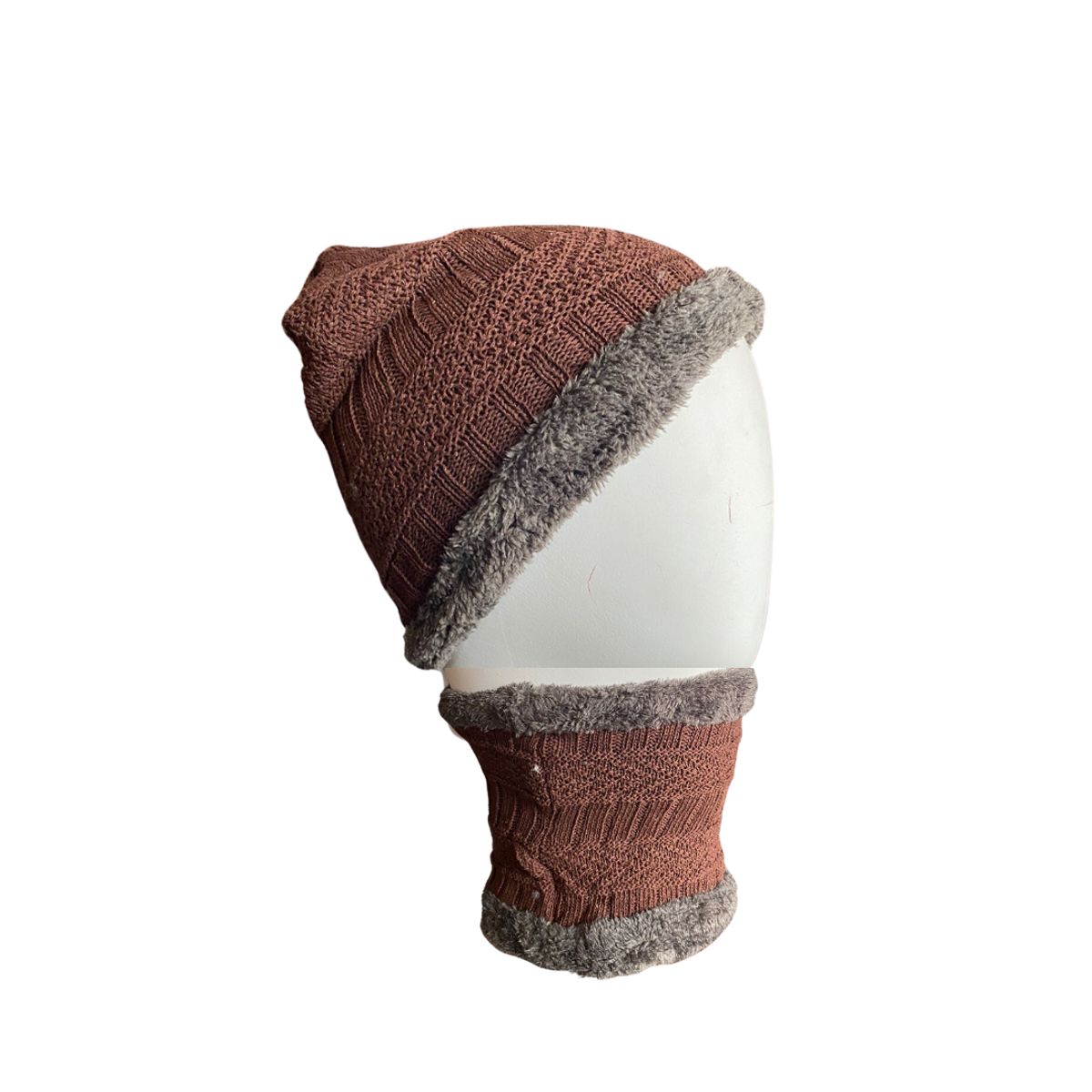 KAST PE - Beanie con Cuellera Gorro Marrón con Bufanda