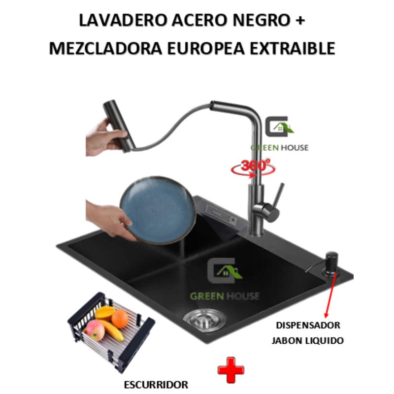 GENERICO - COMBO 60x45x23CM LAVADERO PORTA CUCHILLO + MEZCLADORA EUROPEA
