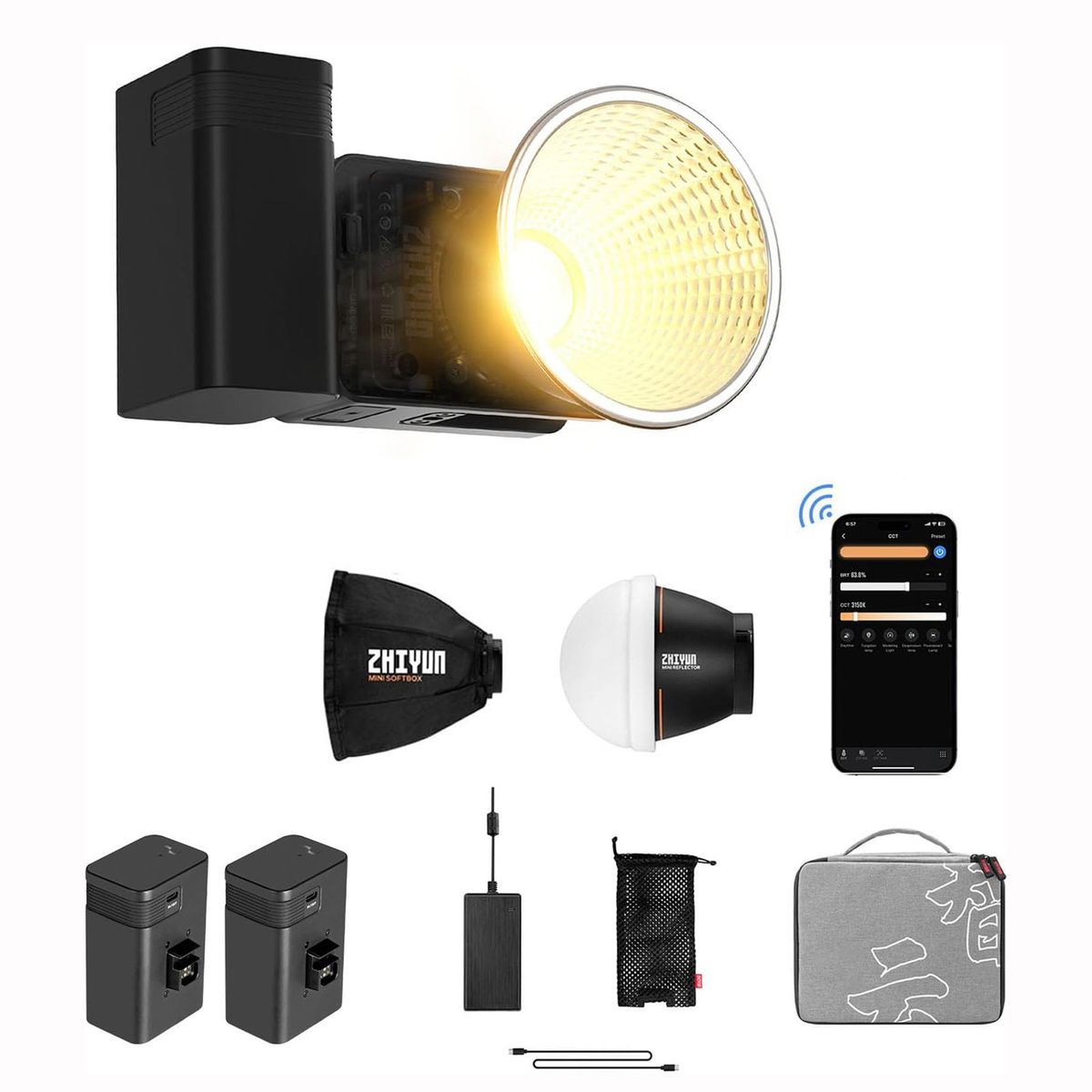 ZHIYUN - Zhiyun Molus X60 Luz de video COB BICOLOR de 60W - PRO Kit