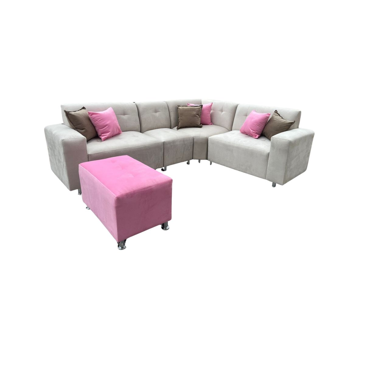 AMOBLART - Seccional Leyva 4 piezas - color ivory + Banqueta + 6 Cojines