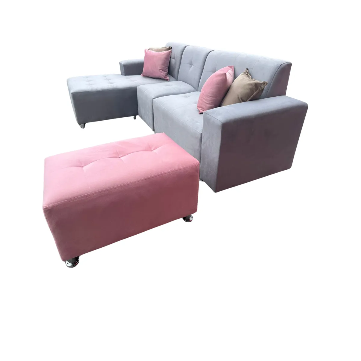 AMOBLART - seccional L CAMA 4PIEZAS + 4COJINES COLOR PLATA