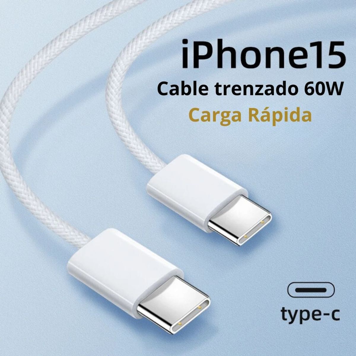 GENERICO - Cable de carga trenzado para Iphone 15 Tipo C 1metro