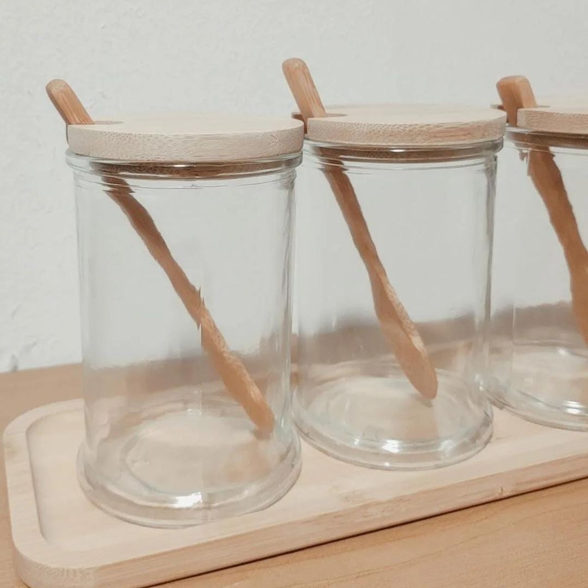 GENERICO - Set de contenedores condimenteros vidrio fuente de bambú minimalista