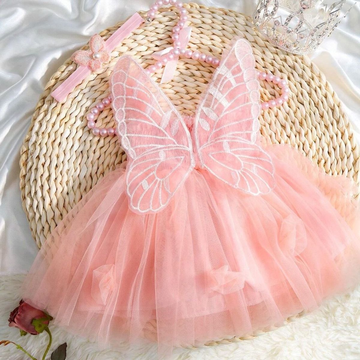 GENERICO - VESTIDO PARA BEBÉ  MODELO MARIPOSA  ( VESTIDO + VINCHA )